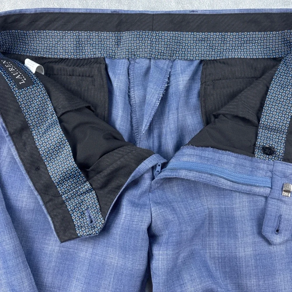 Lauren Ralph Lauren Dress Pants Mens 34x30 Plaid Blue Wool Blend Stretch EUC